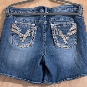 Embellished Denim Shorts with Unique Pockets